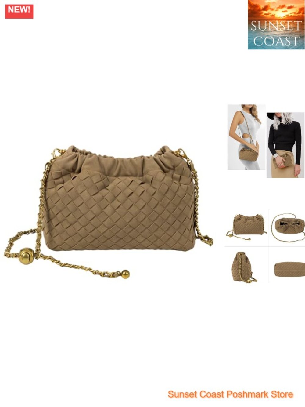 Woven Suede Crossbody Hobo Bag Detachable Strap Evening Purse